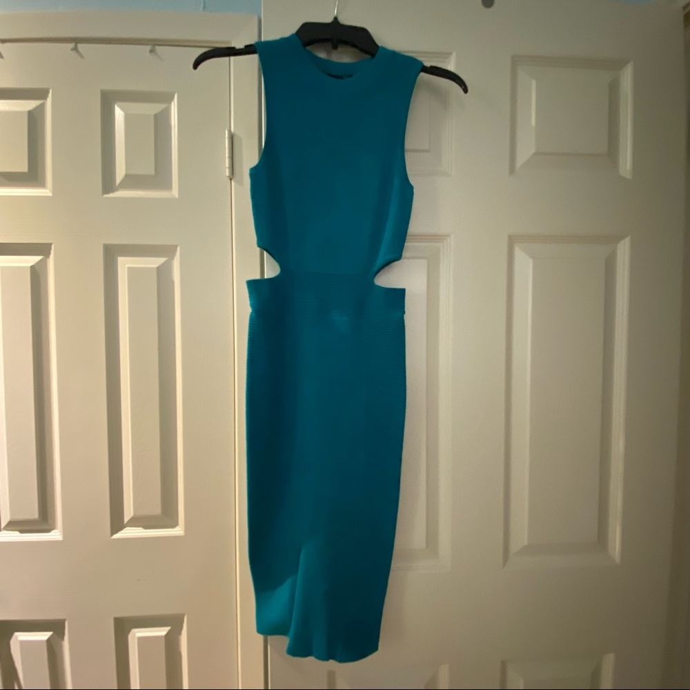 Guess cutout bodycon rib sleeveless dress size XS teal blue cocktail club - Picture 1 of 16
